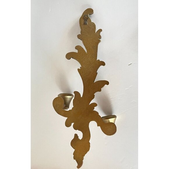 Vintage Mid Century Durwood Gold Wall Sconce Double Arm Candle Holder 15.5” - Picture 5 of 7